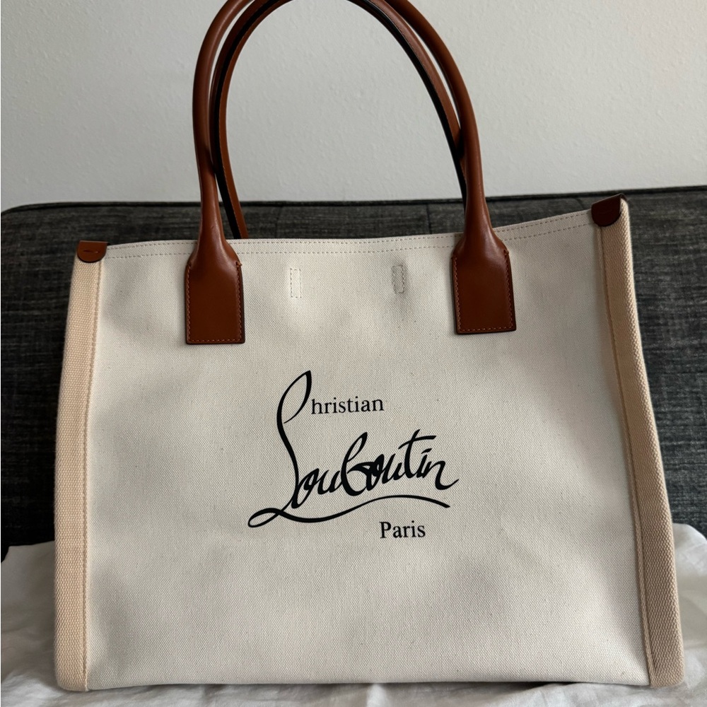 Christian Louboutin Cream and Brown Tote Bag